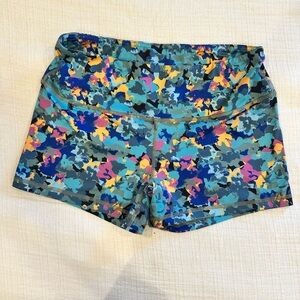 Fleo Women’s Multicolor Floral Camo Athletic Shorts - Teal, Blue, Yellow, Pink